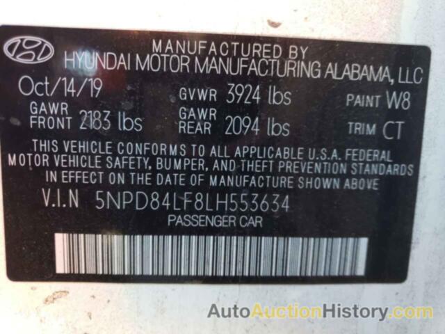 HYUNDAI ELANTRA SEL, 5NPD84LF8LH553634