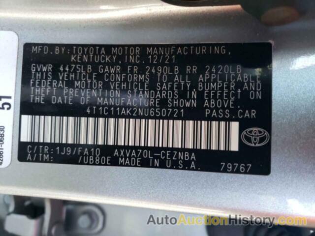 TOYOTA CAMRY LE, 4T1C11AK2NU650721