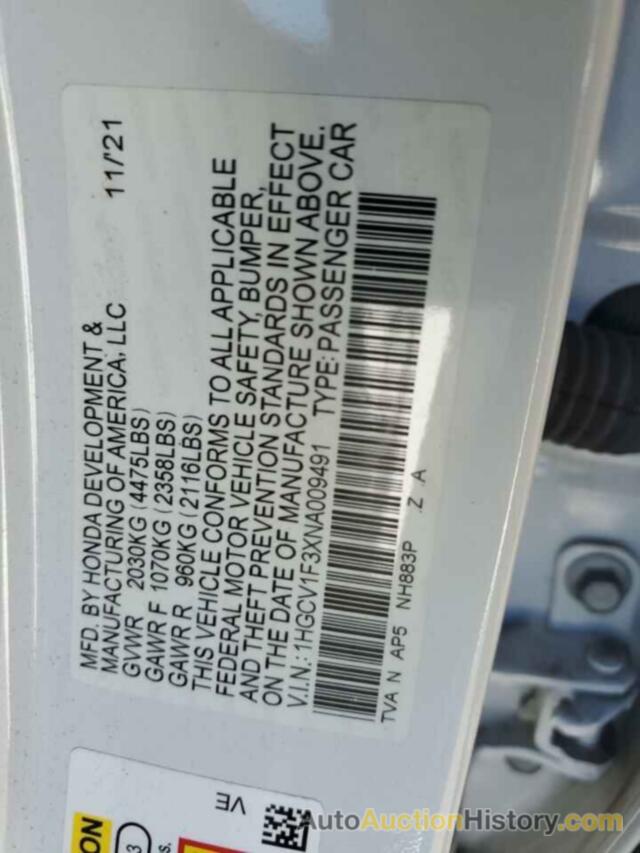 HONDA ACCORD SPORT, 1HGCV1F3XNA009491