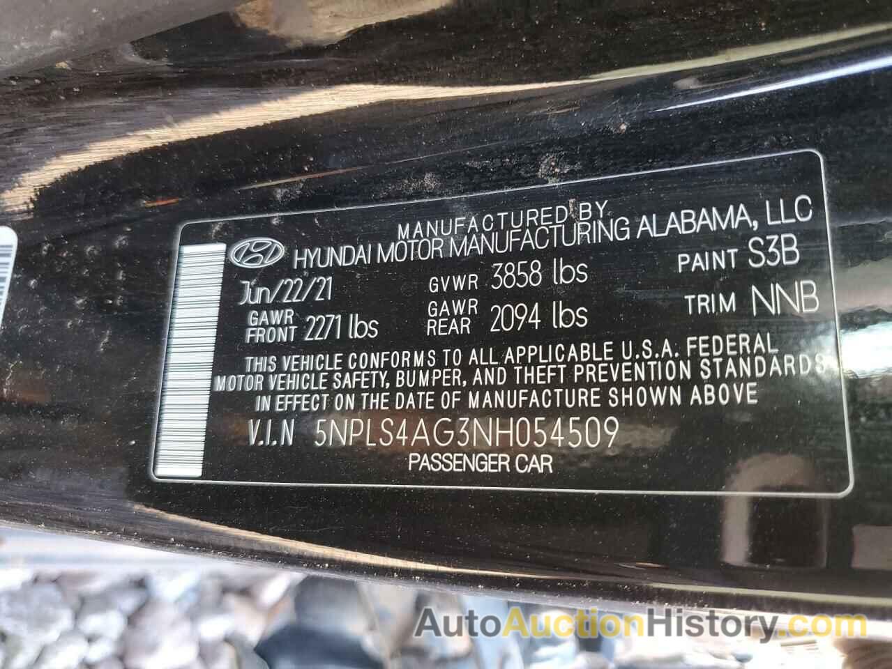 HYUNDAI ELANTRA SEL, 5NPLS4AG3NH054509