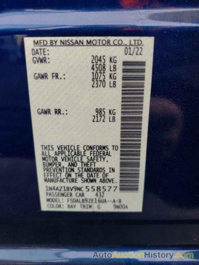 NISSAN LEAF S, 1N4AZ1BV9NC558577