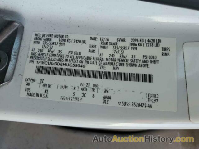 FORD ESCAPE SE, 1FMCU0GD8HUC59040