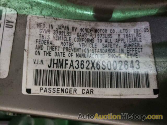 HONDA CIVIC HYBRID, JHMFA362X6S002643