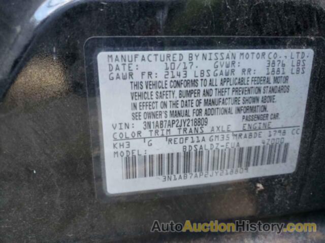 NISSAN SENTRA S, 3N1AB7AP2JY218809