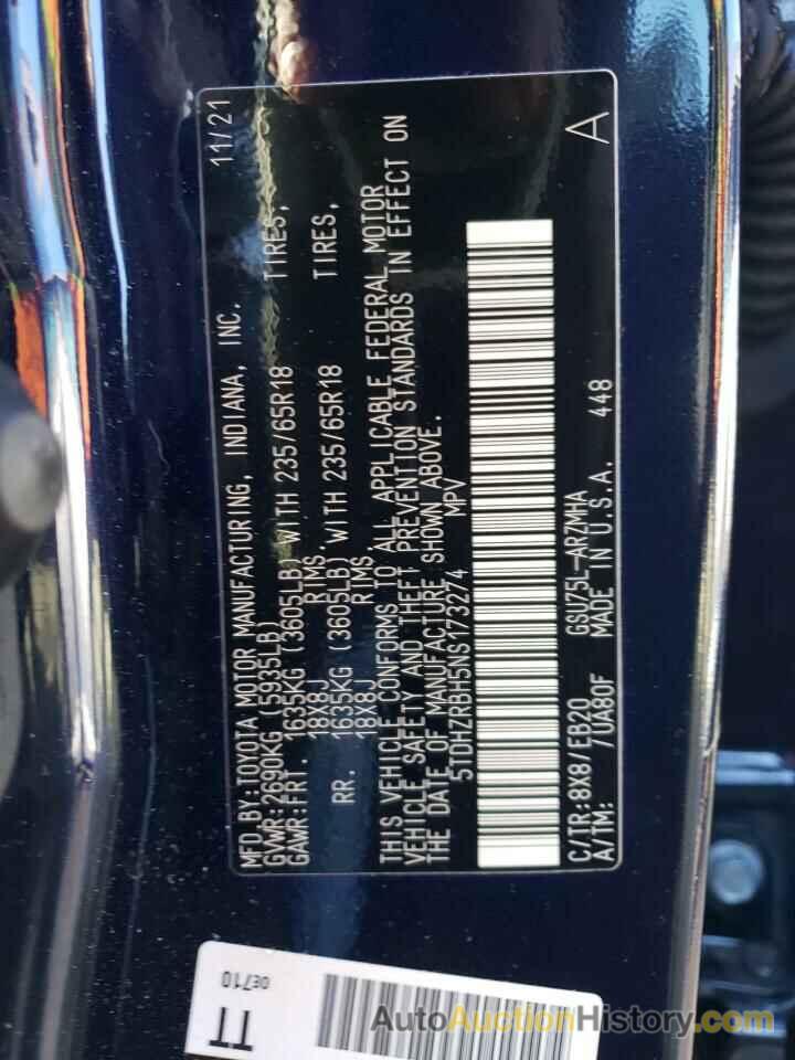 TOYOTA HIGHLANDER XLE, 5TDHZRBH5NS173274