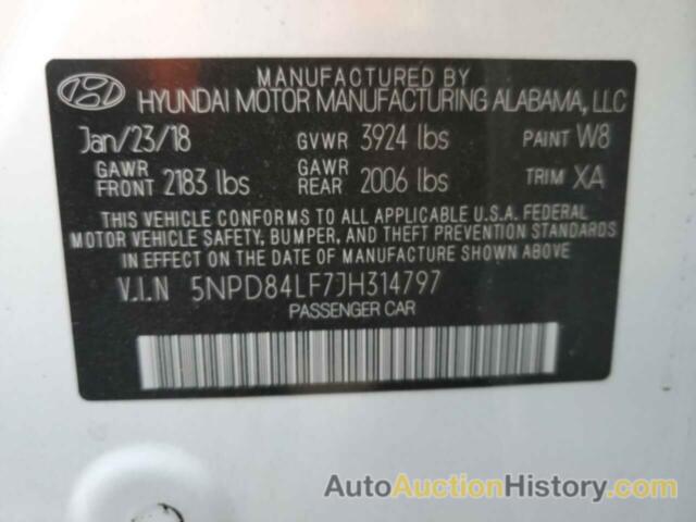 HYUNDAI ELANTRA SEL, 5NPD84LF7JH314797