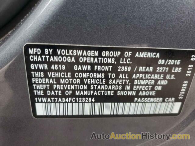 VOLKSWAGEN PASSAT S, 1VWAT7A34FC123284