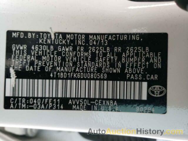 TOYOTA CAMRY HYBRID, 4T1BD1FK6DU080569