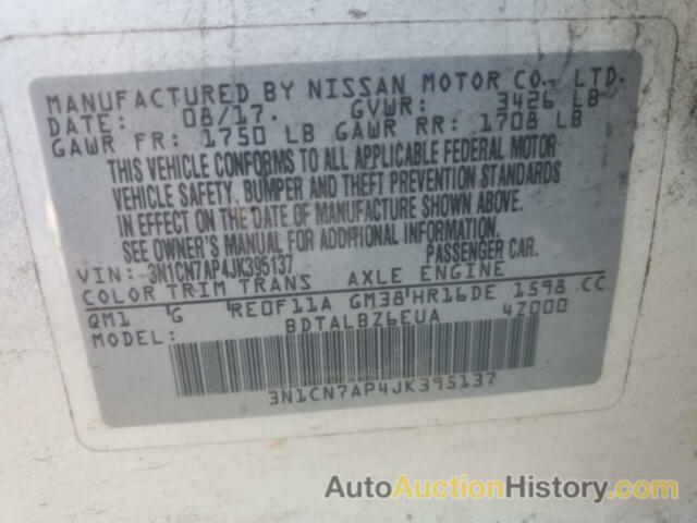 NISSAN VERSA S, 3N1CN7AP4JK395137