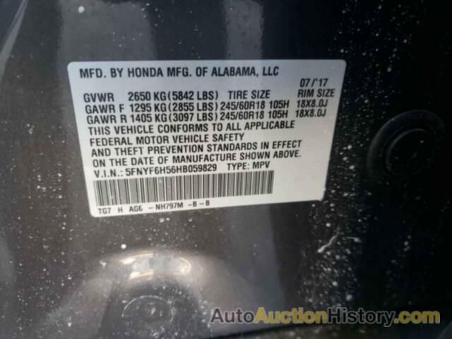 HONDA PILOT EXL, 5FNYF6H56HB059829