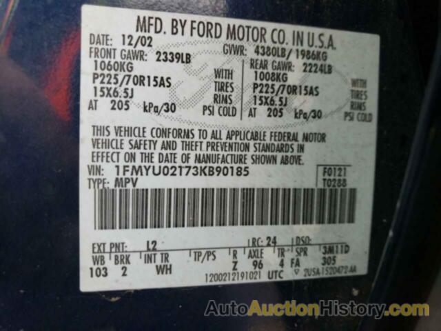 FORD ESCAPE XLS, 1FMYU02173KB90185