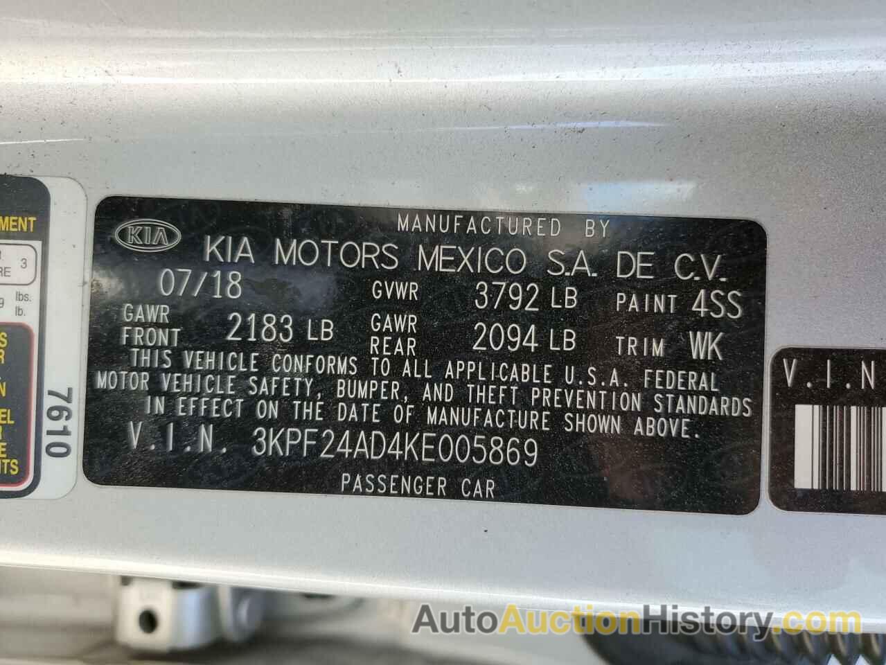 KIA FORTE FE, 3KPF24AD4KE005869