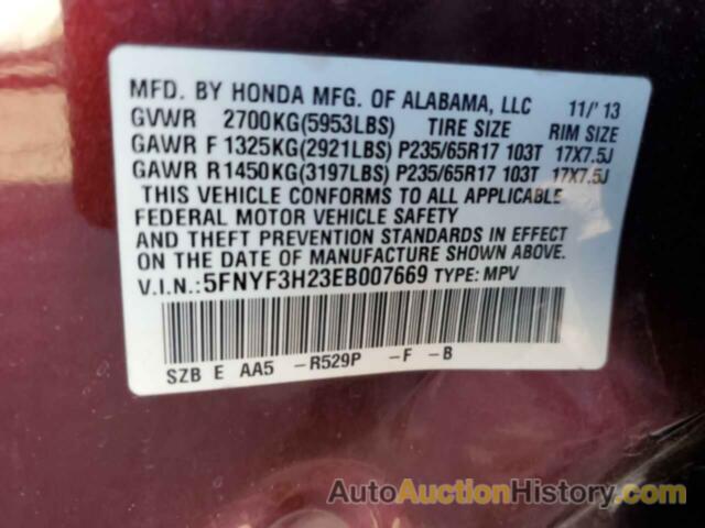 HONDA PILOT LX, 5FNYF3H23EB007669