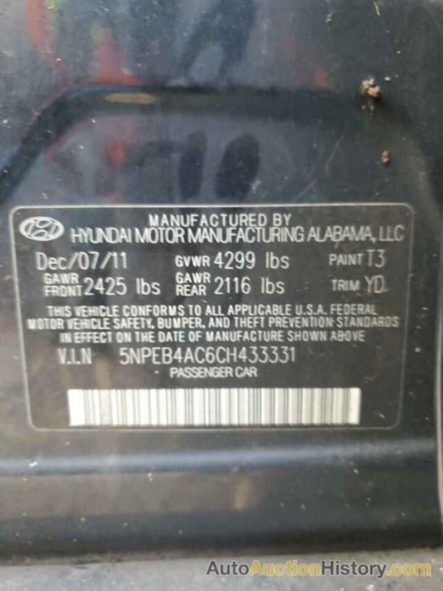 HYUNDAI SONATA GLS, 5NPEB4AC6CH433331