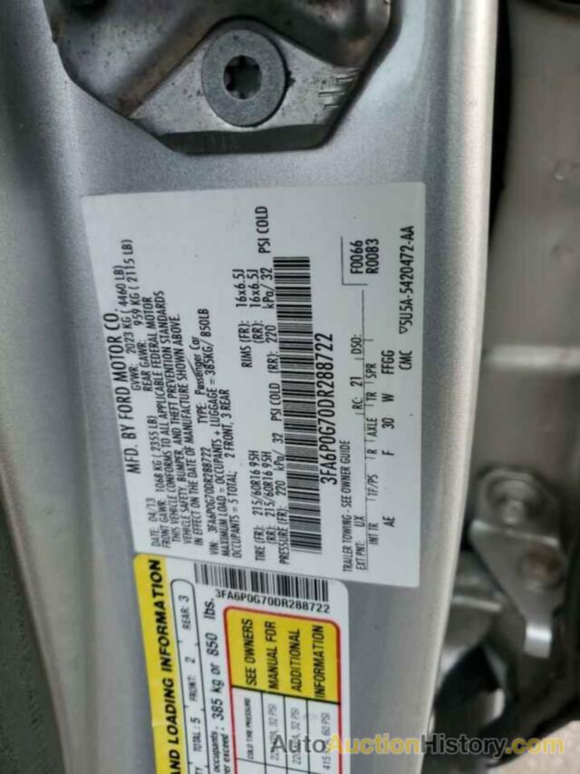 FORD FUSION S, 3FA6P0G70DR288722