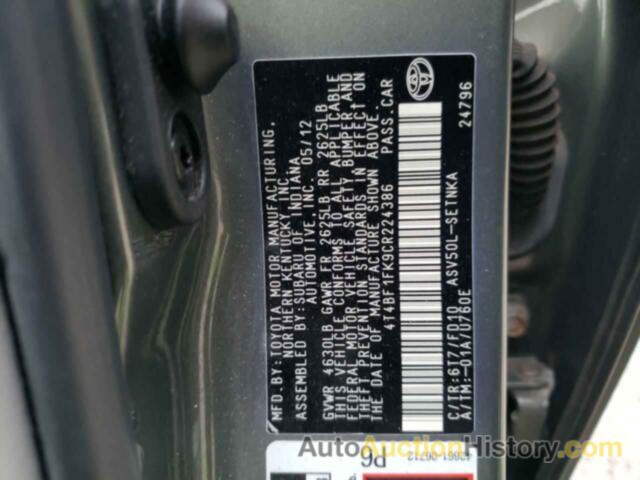 TOYOTA CAMRY BASE, 4T4BF1FK9CR224386