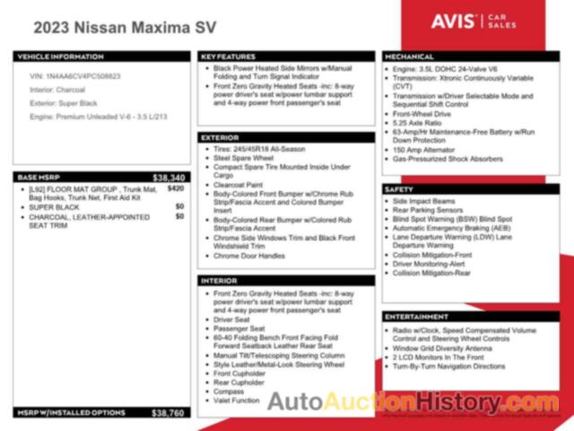 NISSAN MAXIMA SV, 1N4AA6CV4PC508823