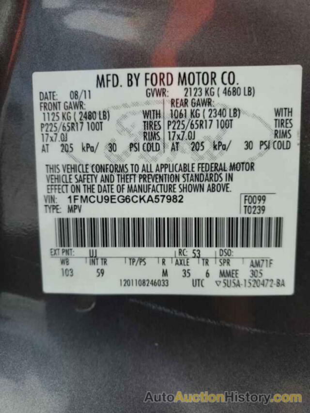 FORD ESCAPE LIMITED, 1FMCU9EG6CKA57982