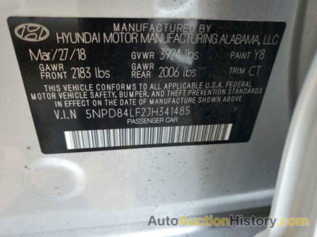 HYUNDAI ELANTRA SEL, 5NPD84LF2JH341485