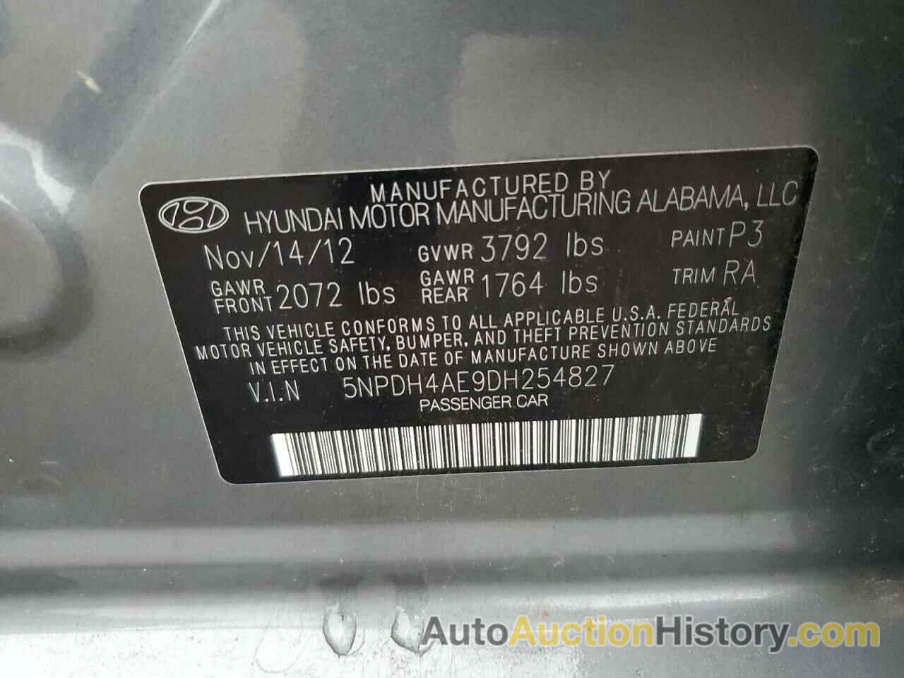 HYUNDAI ELANTRA GLS, 5NPDH4AE9DH254827