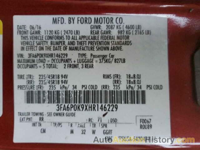 FORD FUSION TITANIUM, 3FA6P0K9XHR146229