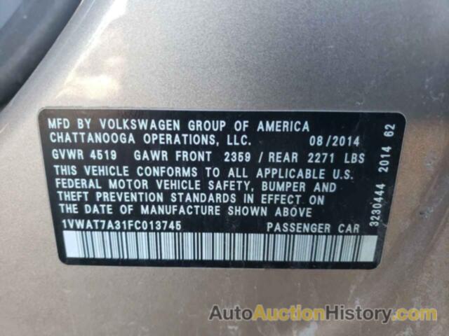 VOLKSWAGEN PASSAT S, 1VWAT7A31FC013745