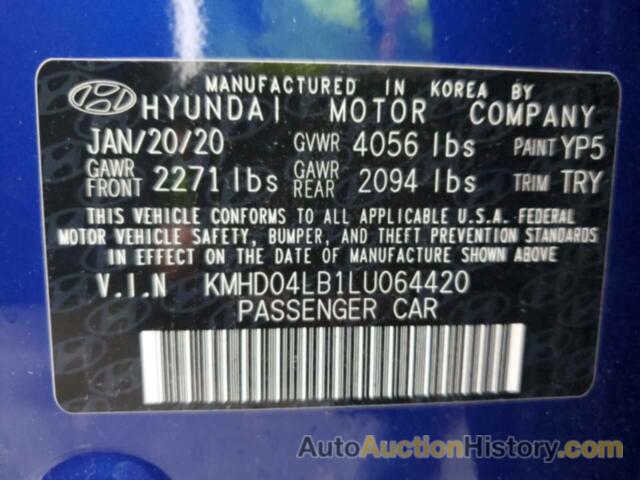 HYUNDAI ELANTRA SPORT, KMHD04LB1LU064420