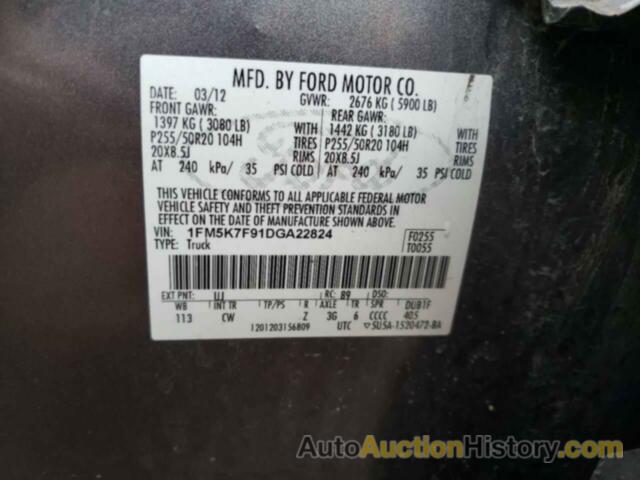 FORD EXPLORER LIMITED, 1FM5K7F91DGA22824