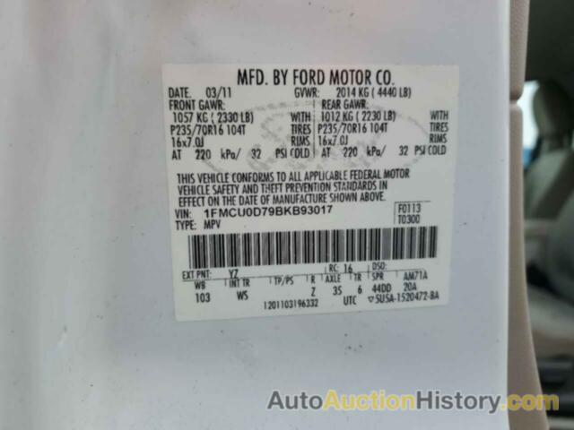 FORD ESCAPE XLT, 1FMCU0D79BKB93017