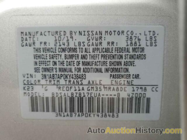 NISSAN SENTRA S, 3N1AB7AP0KY438483