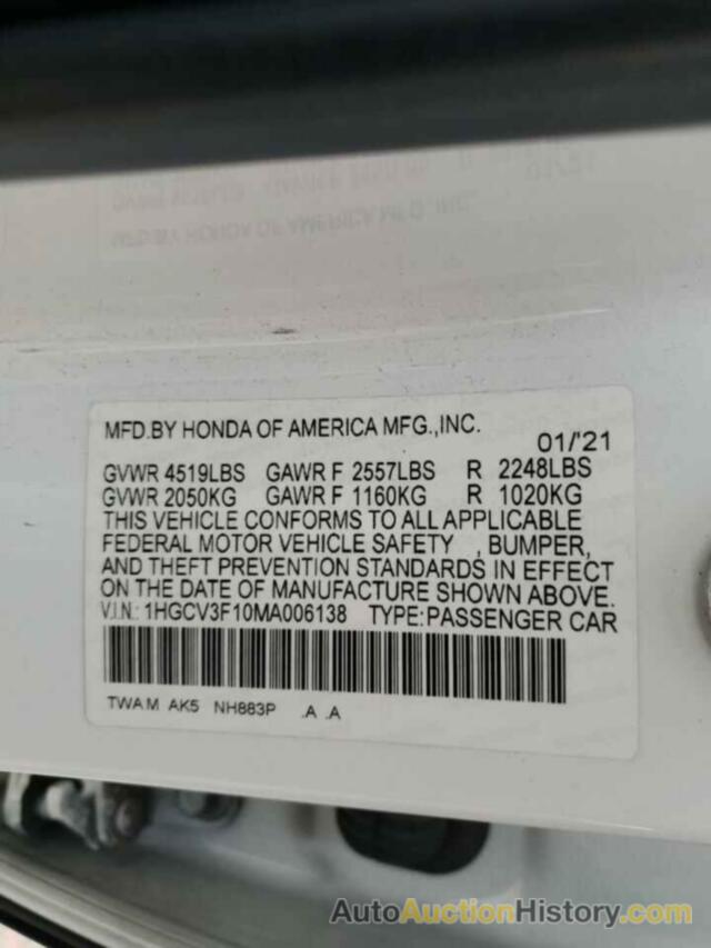 HONDA ACCORD HYBRID, 1HGCV3F10MA006138