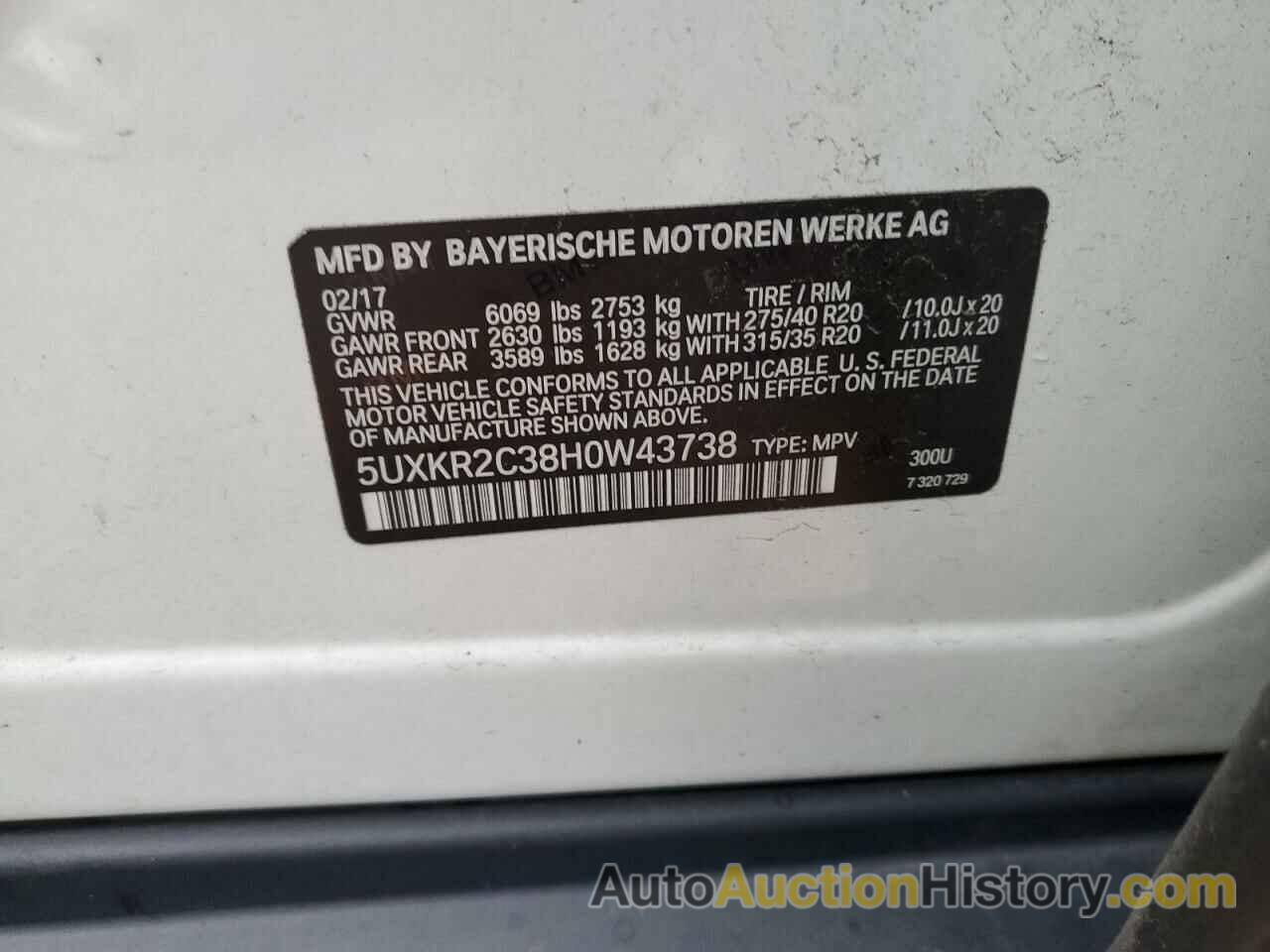 BMW X5 SDRIVE35I, 5UXKR2C38H0W43738