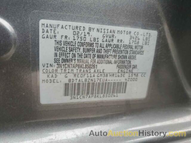 NISSAN VERSA S, 3N1CN7AP8KL850261