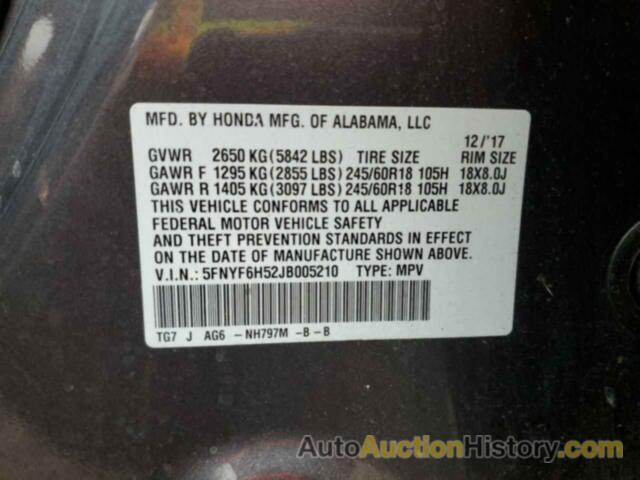 HONDA PILOT EXL, 5FNYF6H52JB005210