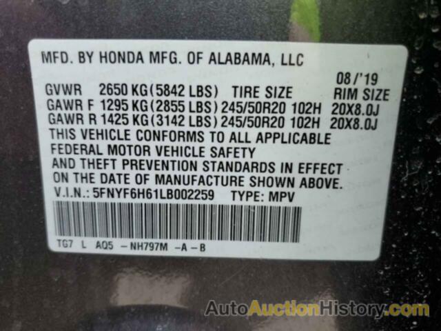 HONDA PILOT TOURING, 5FNYF6H61LB002259