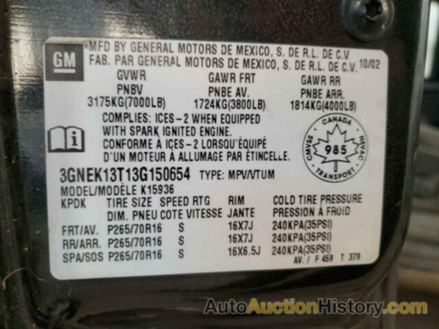 CHEVROLET AVALANCHE K1500, 3GNEK13T13G150654