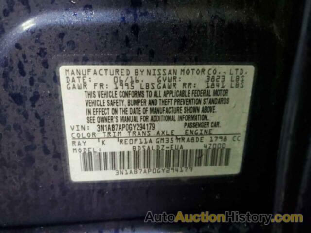 NISSAN SENTRA S, 3N1AB7AP0GY294179