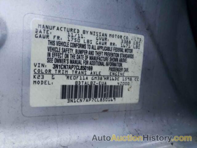 NISSAN VERSA S, 3N1CN7AP7CL850169