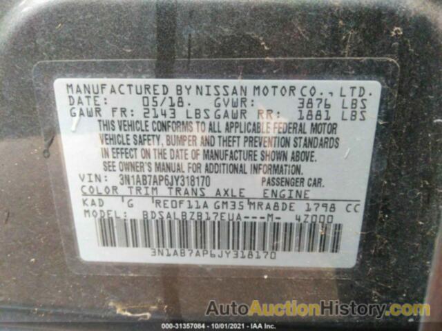 NISSAN SENTRA S, 3N1AB7AP6JY318170