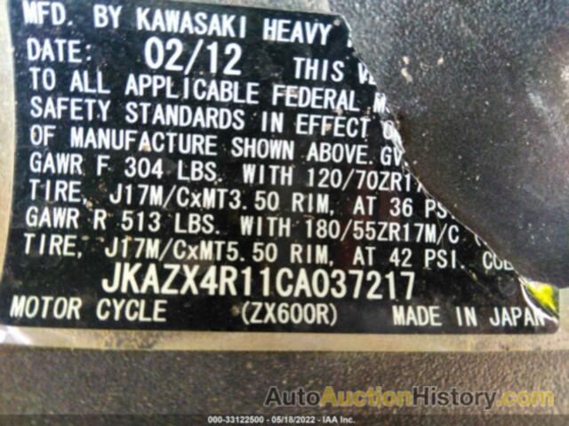 KAWASAKI ZX600 R, JKAZX4R11CA037217