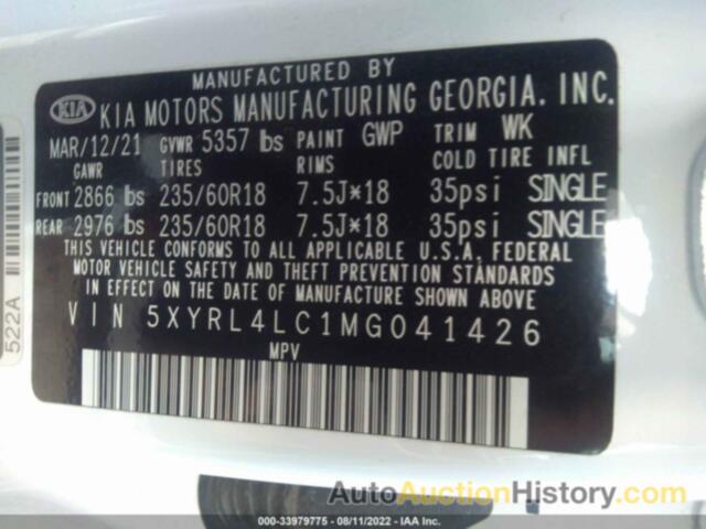 KIA SORENTO S, 5XYRL4LC1MG041426