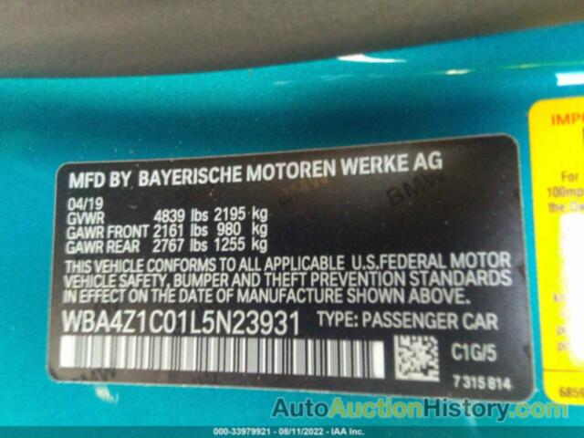 BMW 4 SERIES 430I, WBA4Z1C01L5N23931