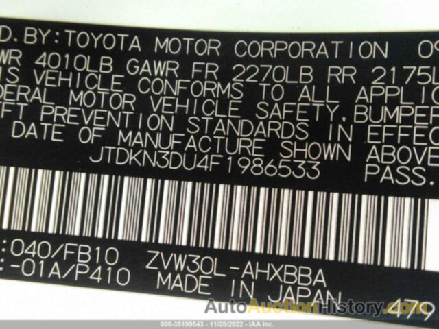 TOYOTA PRIUS FIVE/FOUR/ONE/PERSONA SERIES SPECIAL EDITION/THREE/TWO, JTDKN3DU4F1986533