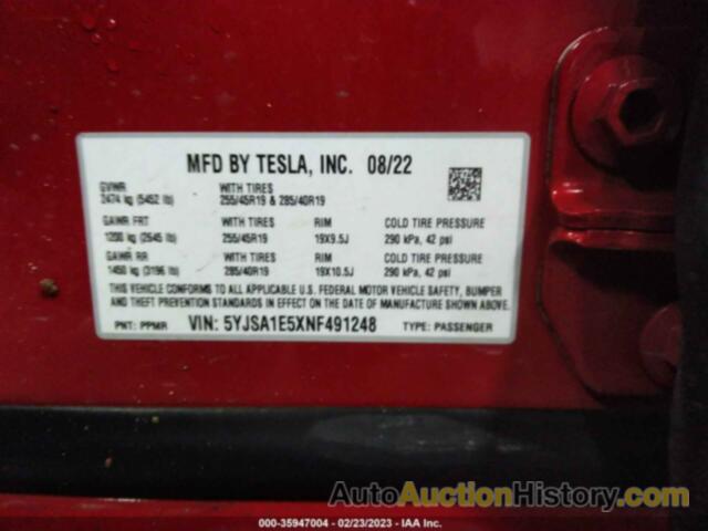 TESLA MODEL S DUAL MOTOR ALL-WHEEL DRIVE, 5YJSA1E5XNF491248