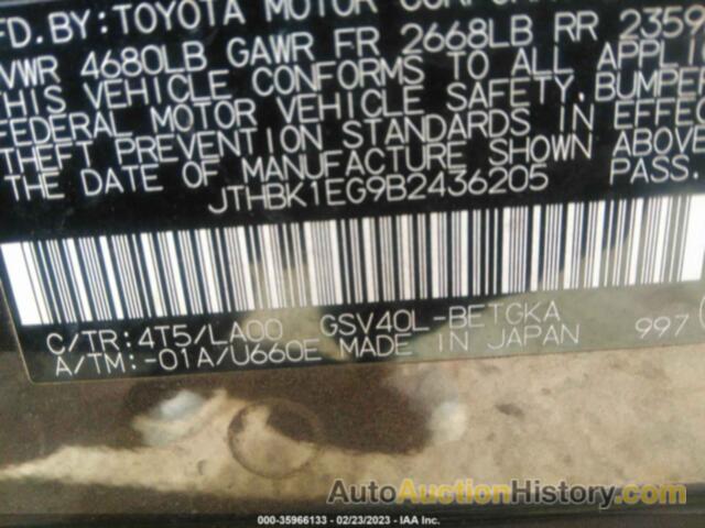 LEXUS ES 350, JTHBK1EG9B2436205