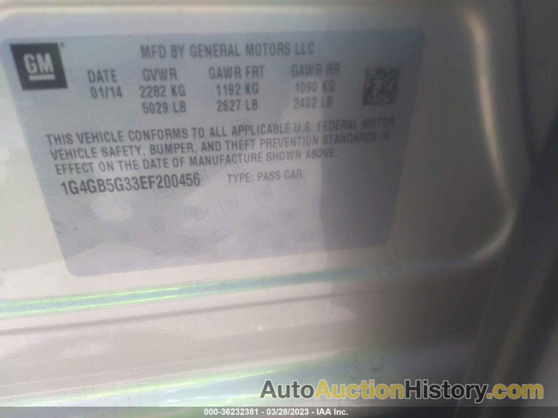 BUICK LACROSSE LEATHER GROUP, 1G4GB5G33EF200456