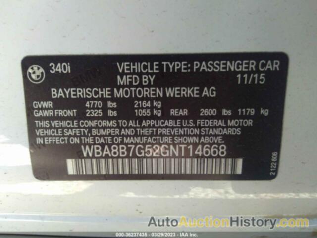 BMW 340I XDRIVE, WBA8B7G52GNT14668