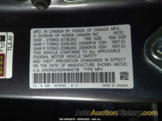 HONDA CR-V AWD EX, 2HKRW2H52NH645728