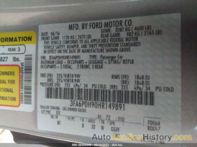 FORD FUSION SE, 3FA6P0H90HR149891