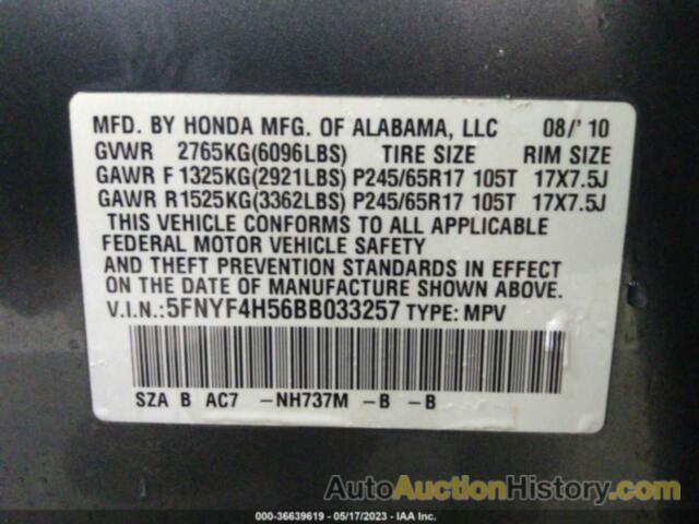 HONDA PILOT EX-L, 5FNYF4H56BB033257